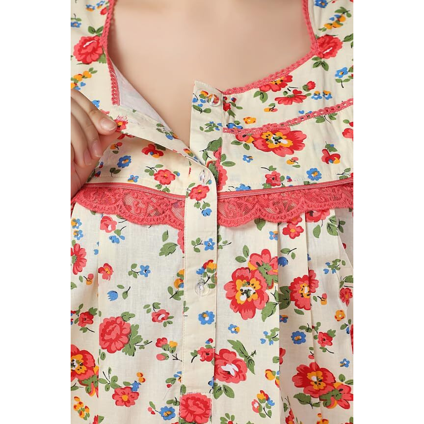 Soulemo Women Maxi Cotton Cream/RED Nighty 499UXXL (Size - XXL)