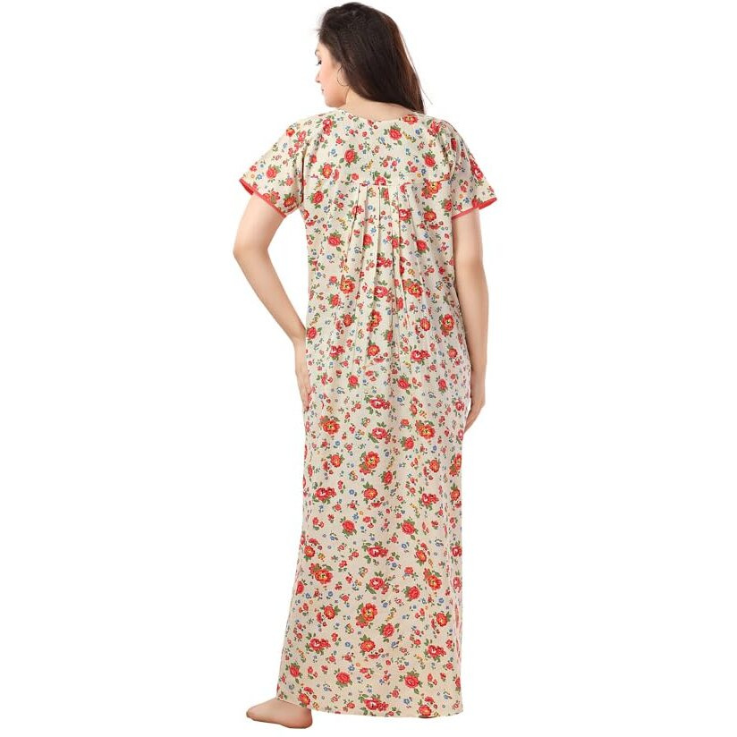 Soulemo Women Maxi Cotton Cream/RED Nighty 499UXXL (Size - XXL)