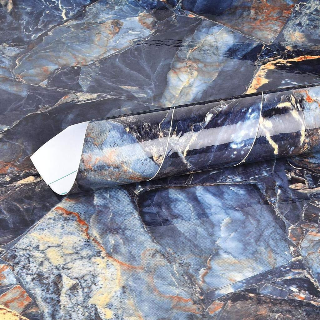 Elton Premium Blue Marble Gloss Marble Furniture Film Interior Film Wallpaper for Cupboard Door, Almirah, Fridge, Tabletop, Wall, Floor, DIY & Other Renovation Projects  24 X 60 Inch