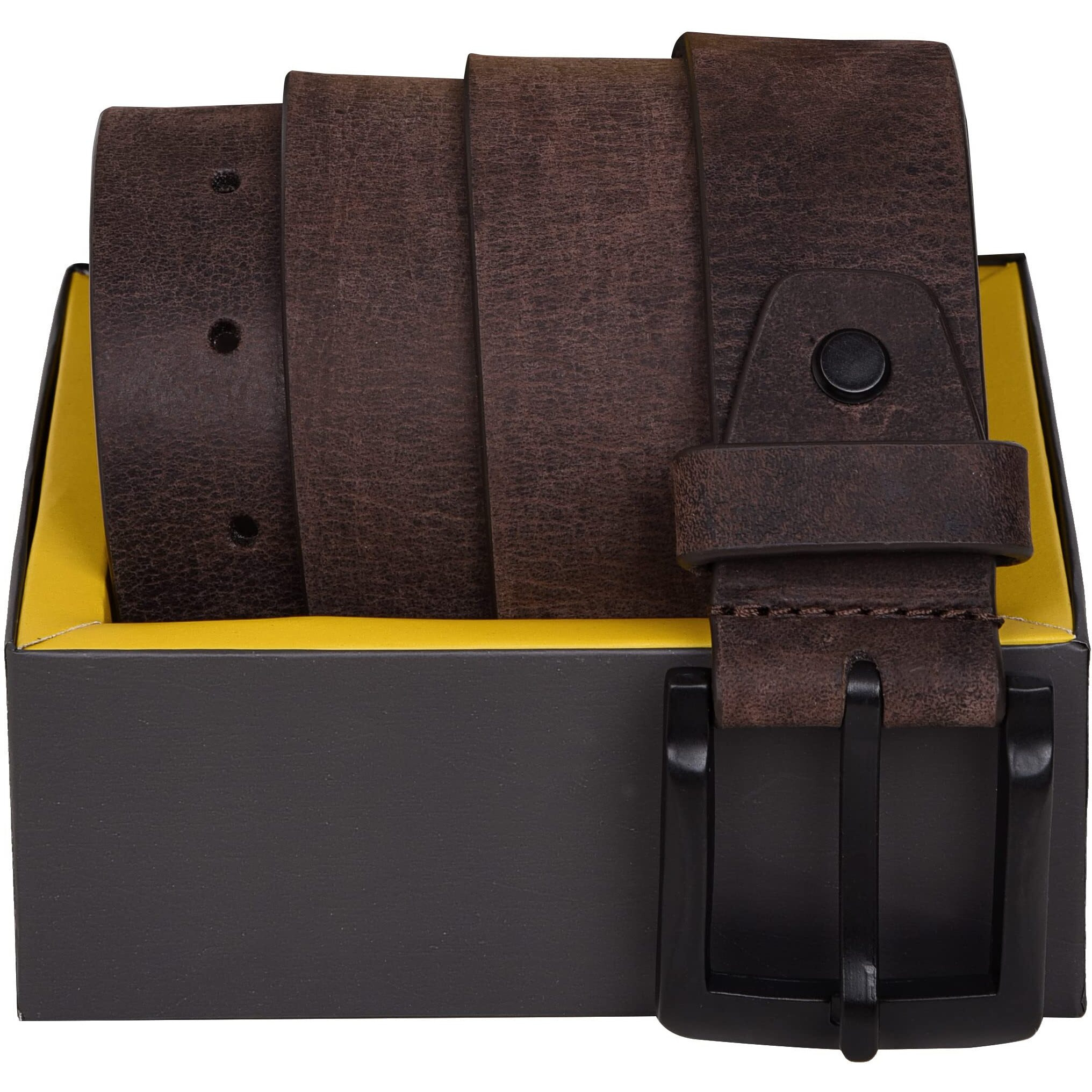 URBAN FOREST Dark Brown Casual Leather Belt with Matte Black Buckle for Men