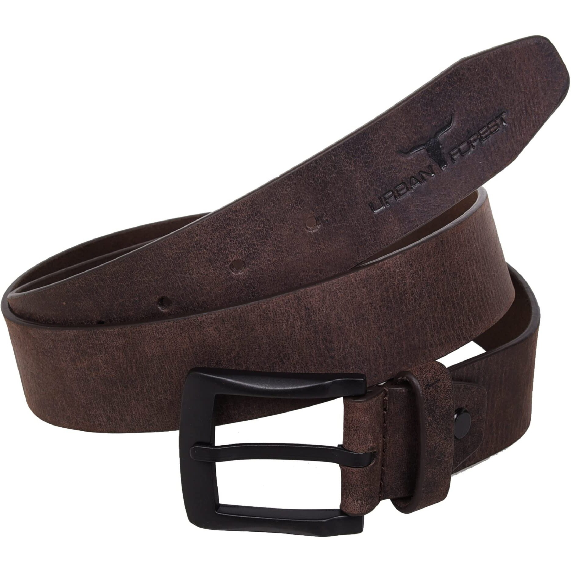 URBAN FOREST Dark Brown Casual Leather Belt with Matte Black Buckle for Men