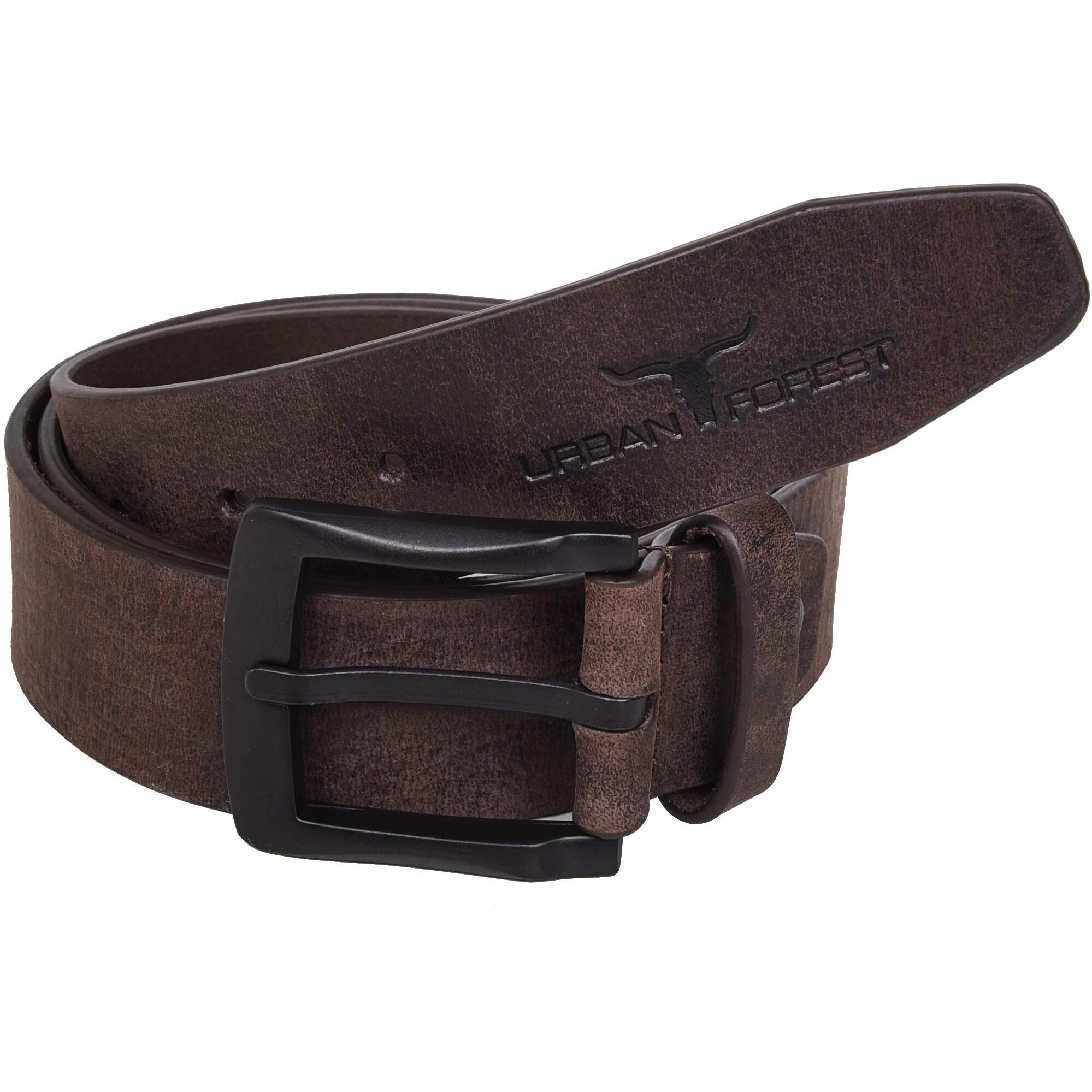 URBAN FOREST Dark Brown Casual Leather Belt with Matte Black Buckle for Men