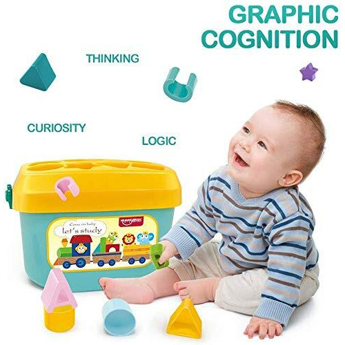 Toyshine Baby s First Shape Sorting Blocks Learning- Educational Activity Toys with 16 Building Blocks - Multicolor (16 Pieces)
