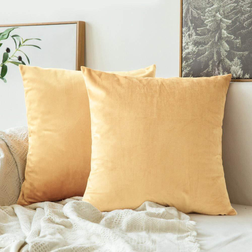 Khooti Velvet Cushion Cover, 16x16 Inch, Wheat - Pack of 5