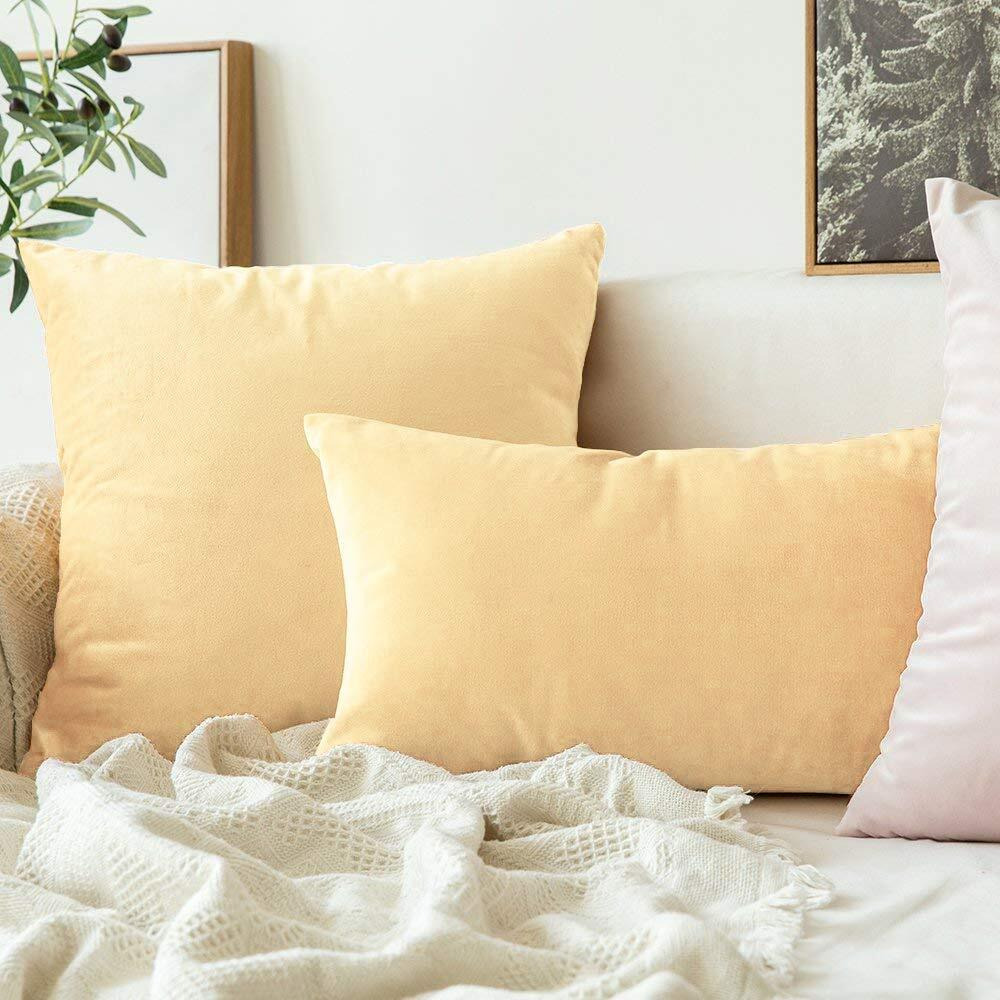 Khooti Velvet Cushion Cover, 16x16 Inch, Wheat - Pack of 5