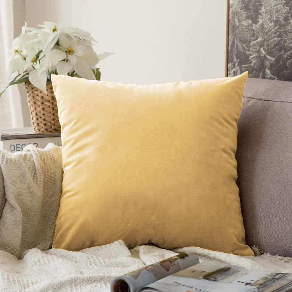 Khooti Fabric Velvet Cushion Cover (14x14 Inches, Wheat)