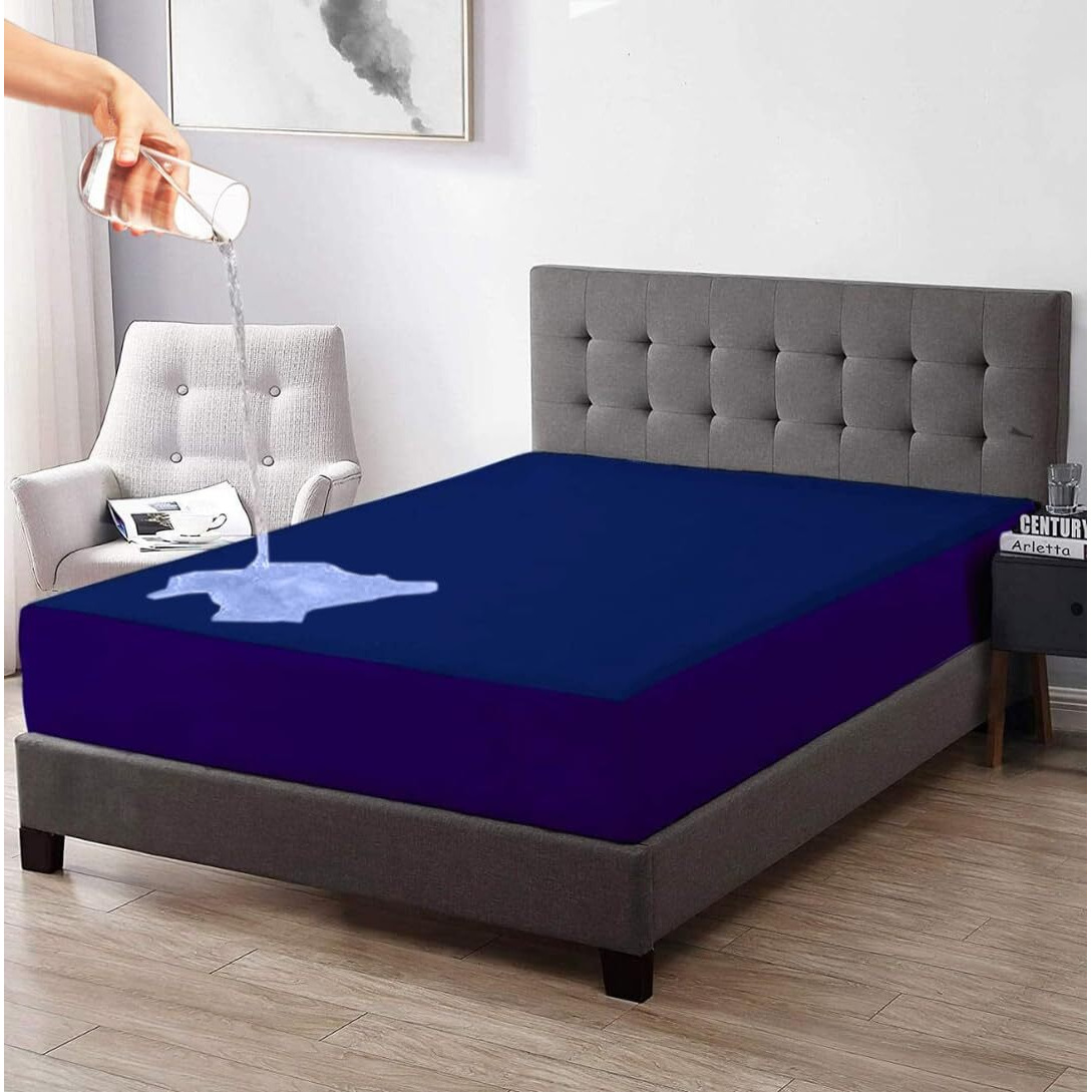 Trance Home Linen Premium 220 GSM+ 75  x 42  Cotton Terry Waterproof Mattress Protector | Elasticated Fitted Style Non-Toxic Bed Protector | Mattresses Cover (75x42 inch | 6.25x3.5 feet,Ink Blue)