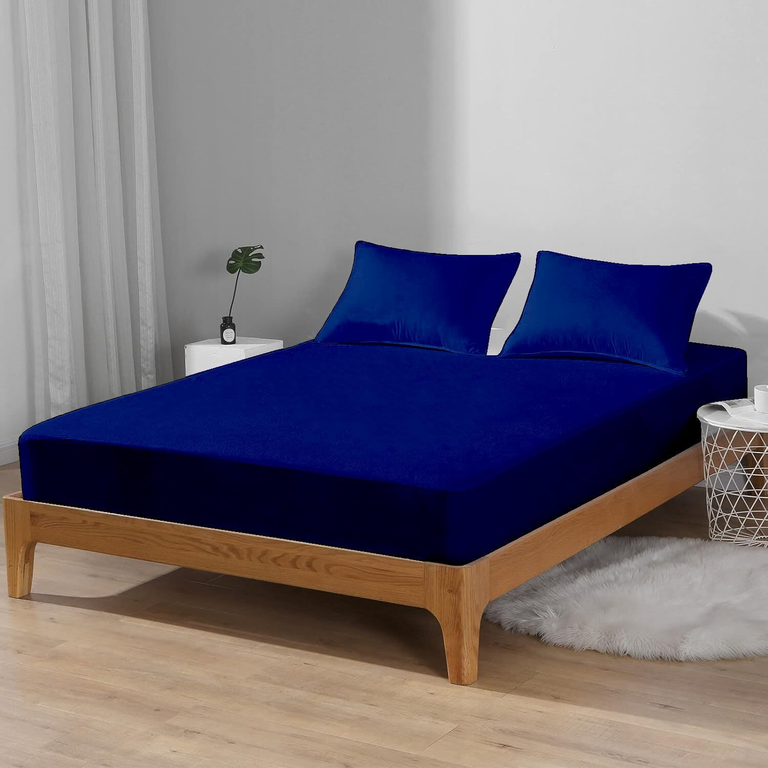 Trance Home Linen Premium 220 GSM+ 75  x 42  Cotton Terry Waterproof Mattress Protector | Elasticated Fitted Style Non-Toxic Bed Protector | Mattresses Cover (75x42 inch | 6.25x3.5 feet,Ink Blue)