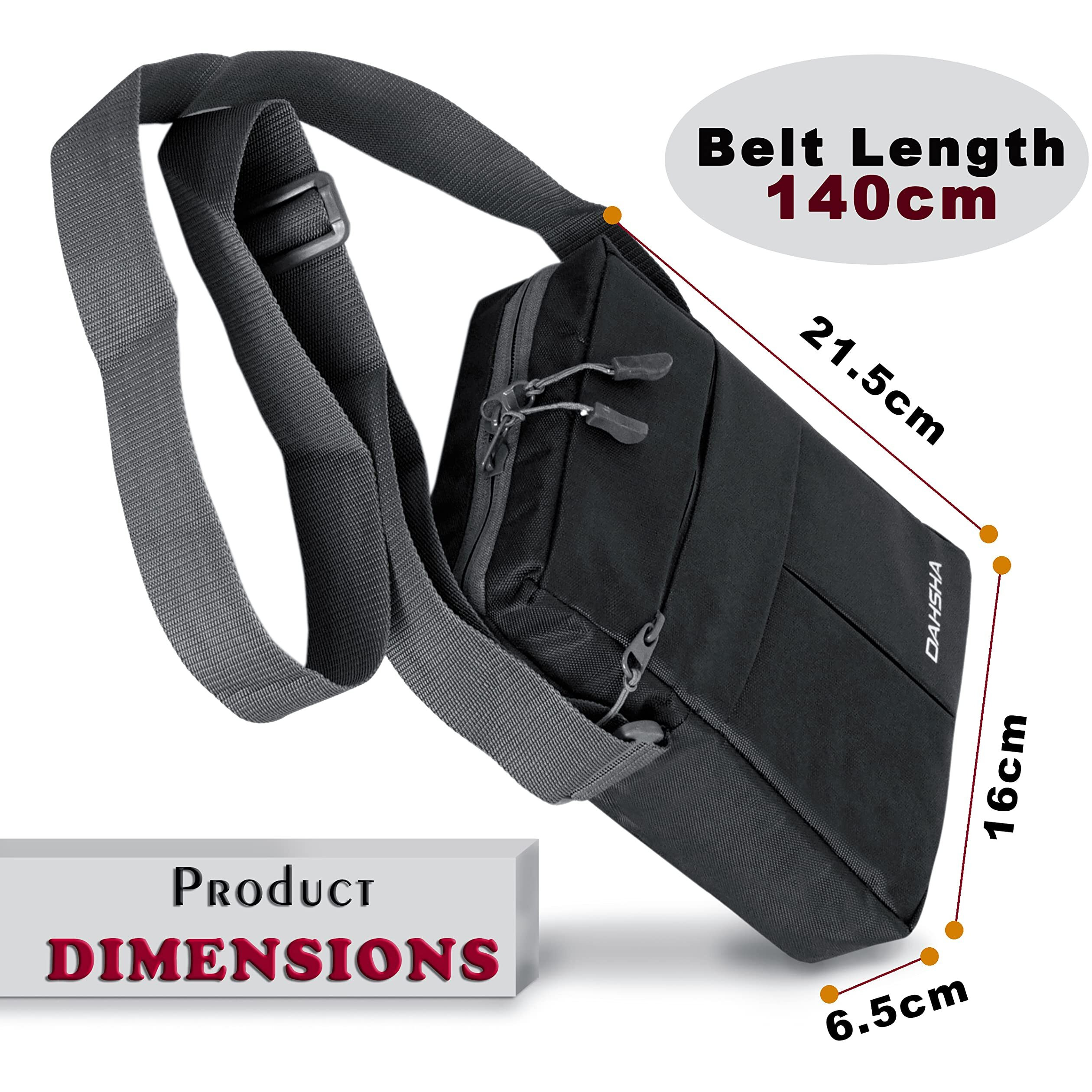 DAHSHA Sling Cross Travel Messenger Bag, With Multi Pocket Zip Closure, Nylon Padded, Stylish bag for Men and Women (Black - 21.5 X 6.5 x 16 Cm)