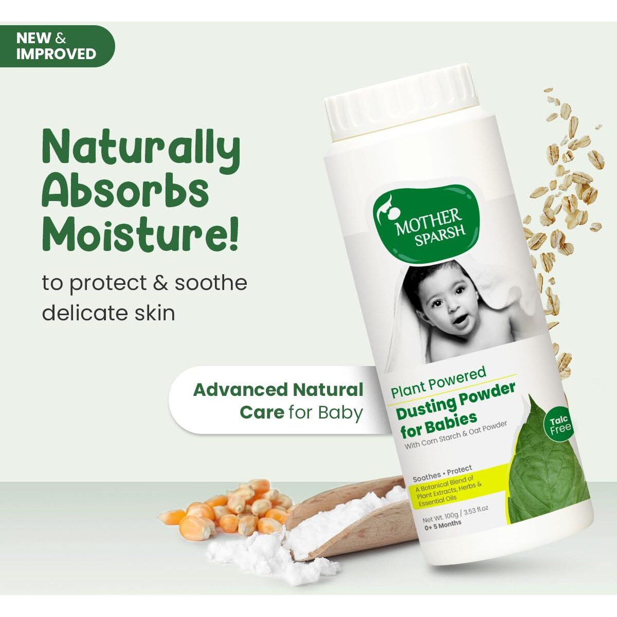 Mother Sparsh Plant Powered Talc Free Dusting Powder For Babies- 100g X 3 | With Corn Starch & Oat Powder