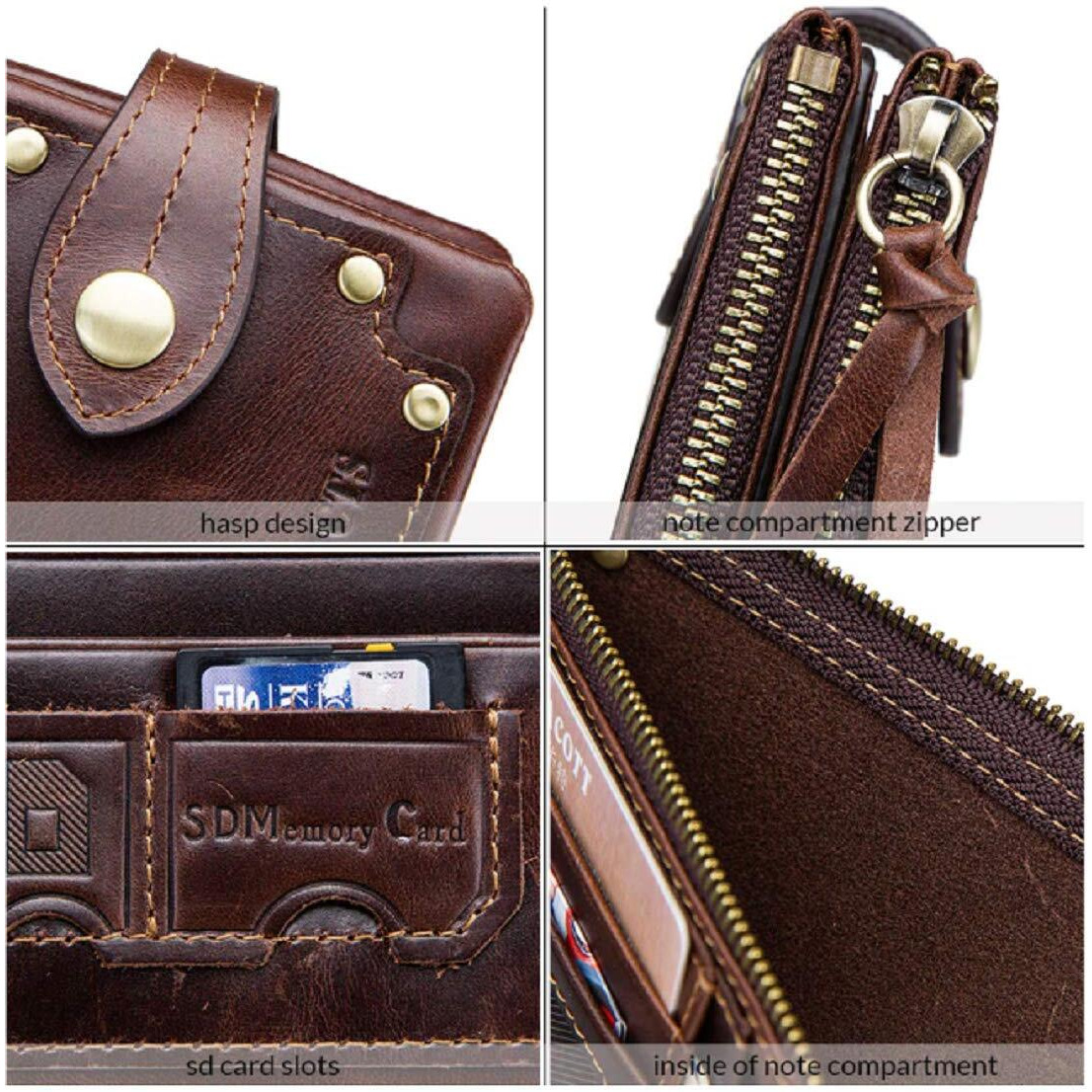 Contacts Men s Genuine Leather Wallet | RFID Blocking Wallet for Men | Bifold Wallet with Button Closure| 13 Card Slots, 1 ID Window, 1 Zip Closure Currency Compartment (Hori Brown)