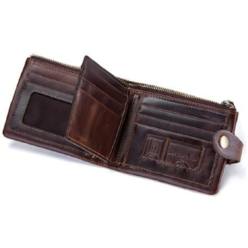 Contacts Men s Genuine Leather Wallet | RFID Blocking Wallet for Men | Bifold Wallet with Button Closure| 13 Card Slots, 1 ID Window, 1 Zip Closure Currency Compartment (Hori Brown)
