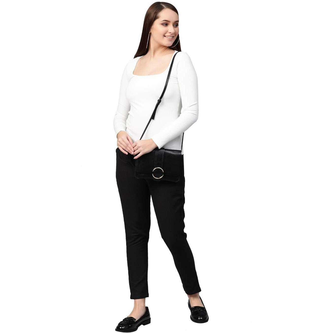 Yash Gallery Women s Solid Cotton Slub Ankle Length Regular Fit Mid Rise Trouser Pant (Black, Small)