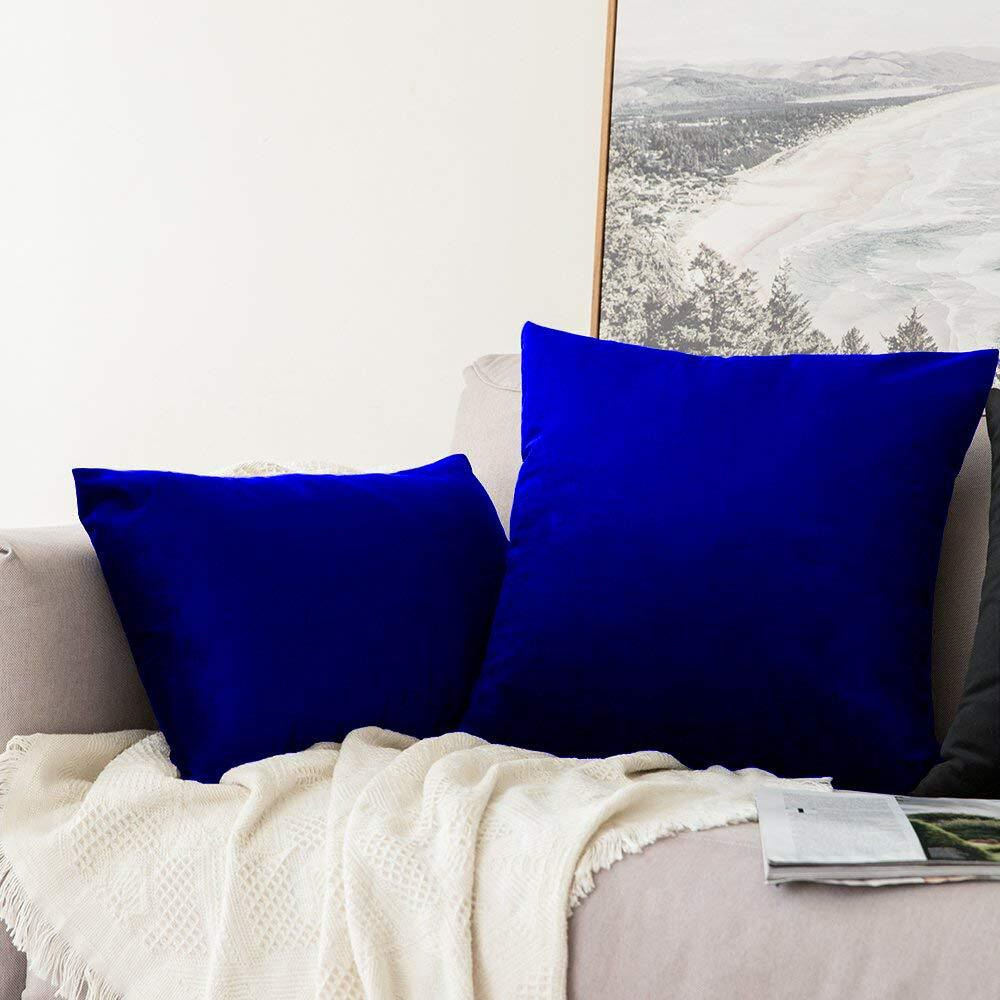 Khooti Rectangular Velvet Cushion Cover, 12x18 (Royal Blue)(Pack of 1)
