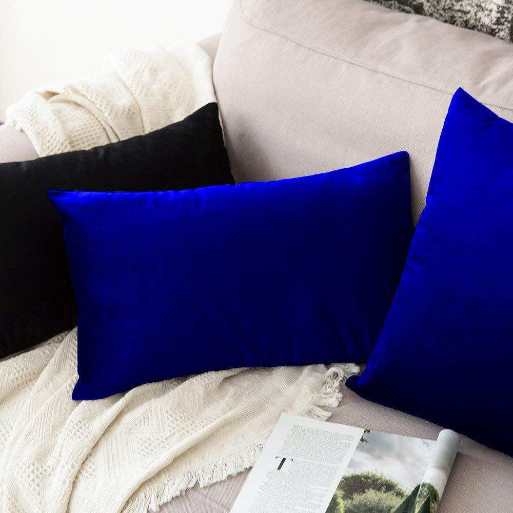 Khooti Rectangular Velvet Cushion Cover, 12x18 (Royal Blue)(Pack of 1)