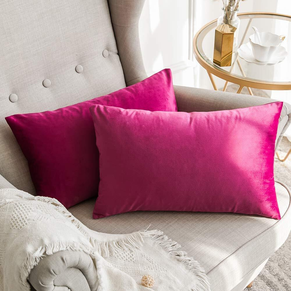 Khooti Rectangular Velvet Cushion Cover, 12x18 (Pink)(Pack of 3)