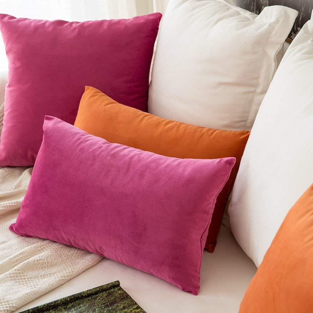 Khooti Rectangular Velvet Cushion Cover, 12x18 (Pink)(Pack of 3)