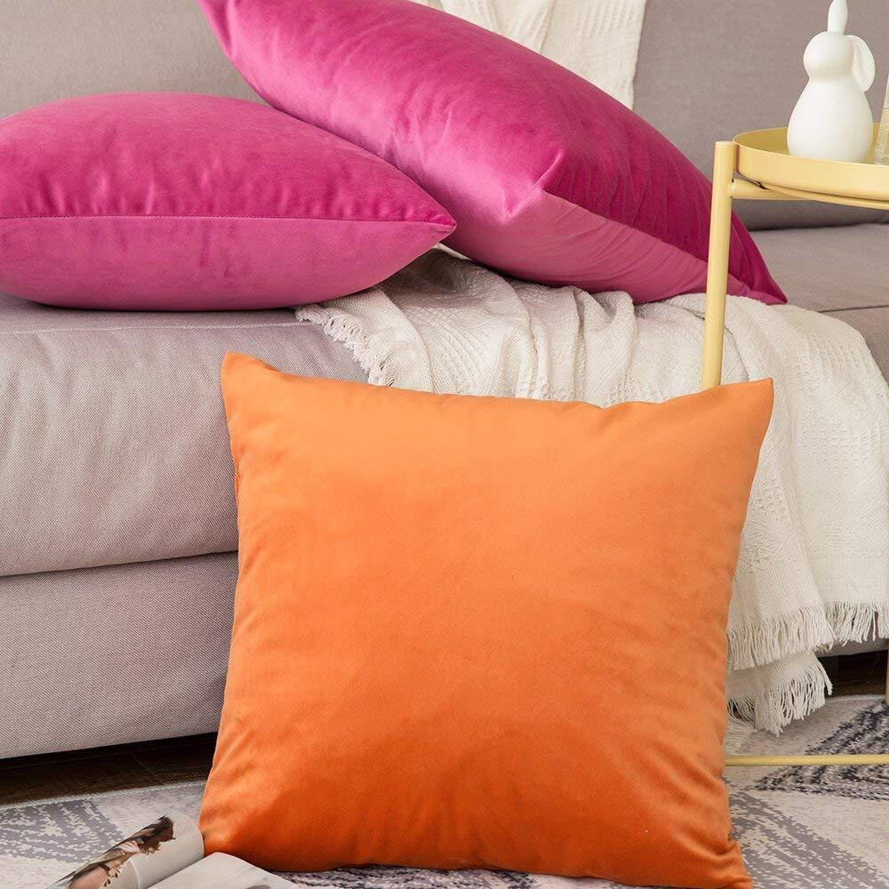 Khooti Rectangular Velvet Cushion Cover, 12x18 (Pink)(Pack of 3)