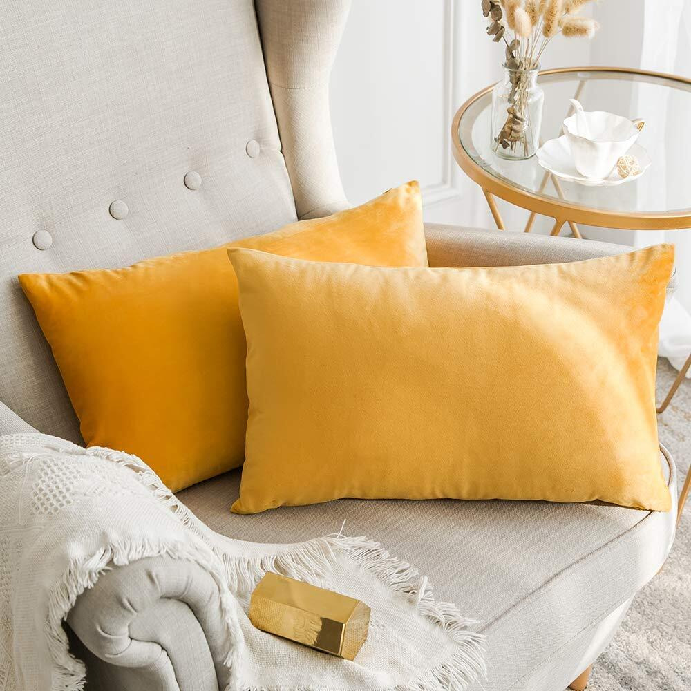 Khooti Rectangular Velvet Cushion Cover, 17x27 (Orange Yellow)(Pack of 1)