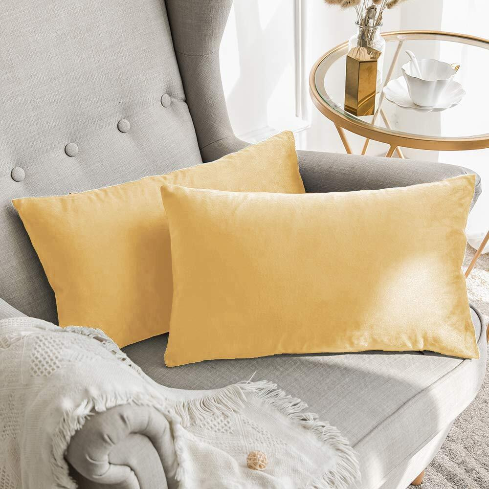 Khooti Rectangular Velvet Cushion Cover, 17x27 (Wheat)(Pack of 3)