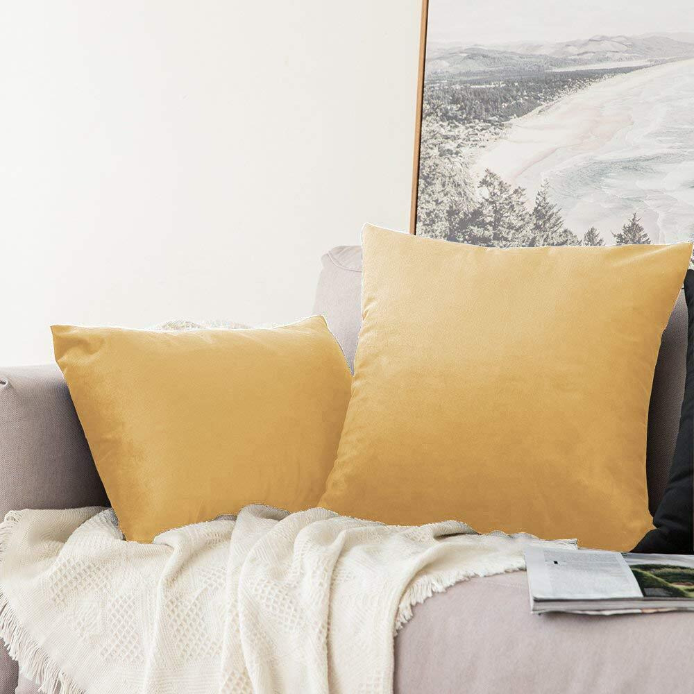 Khooti Rectangular Velvet Cushion Cover, 17x27 (Wheat)(Pack of 3)