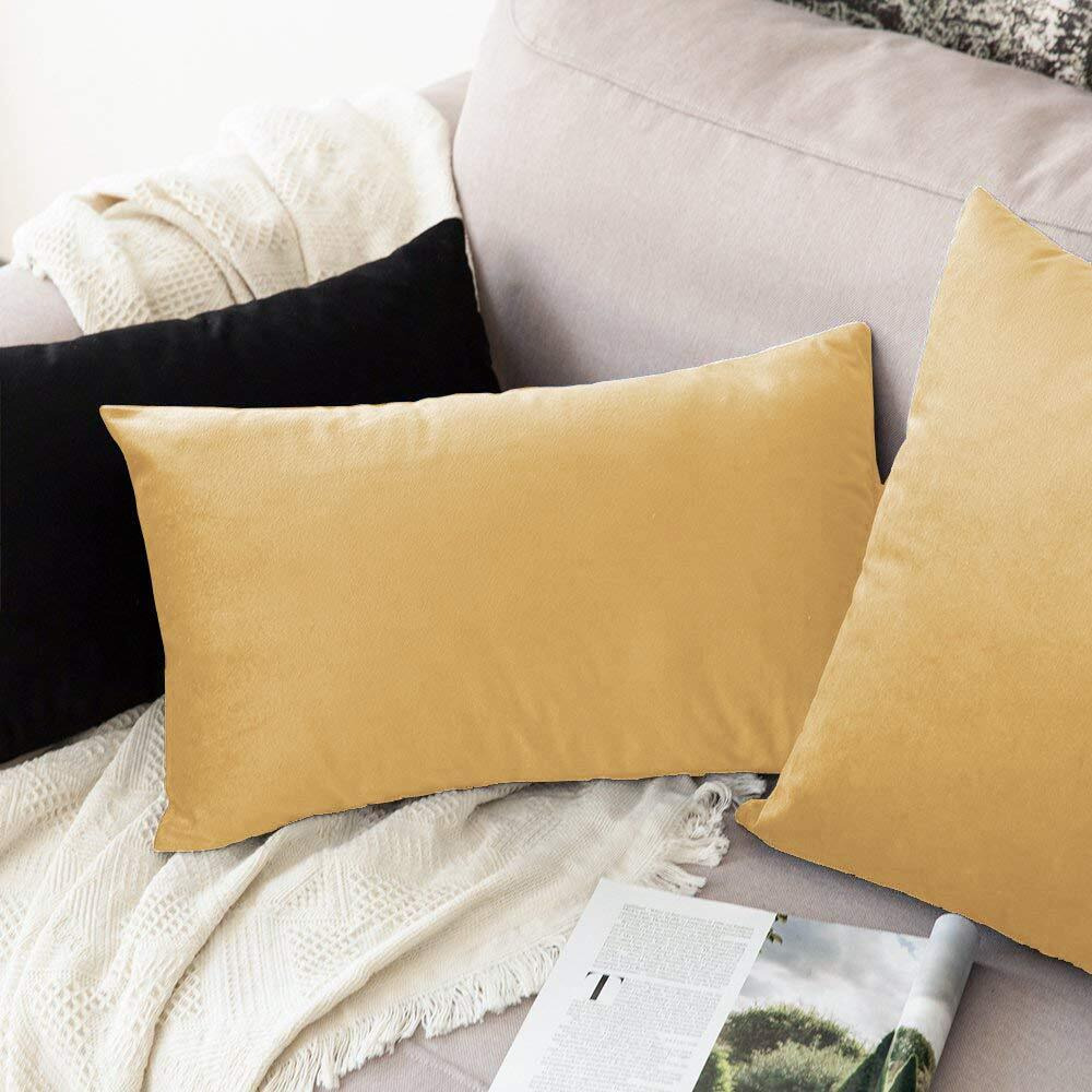 Khooti Rectangular Velvet Cushion Cover, 17x27 (Wheat)(Pack of 3)