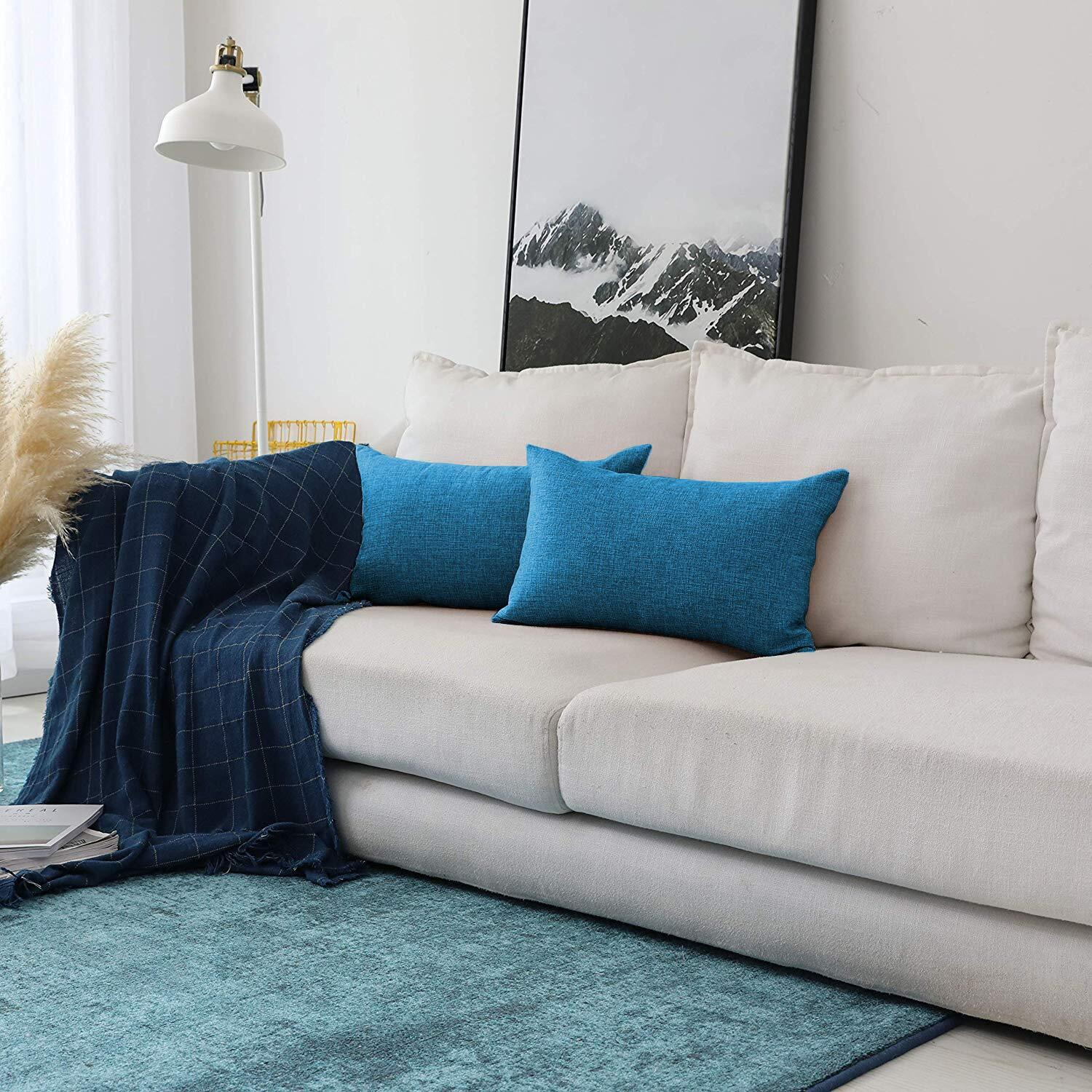 Khooti Rectangular Jute Cushion Cover, 12x18 (Bondi Blue)(Pack of 5)