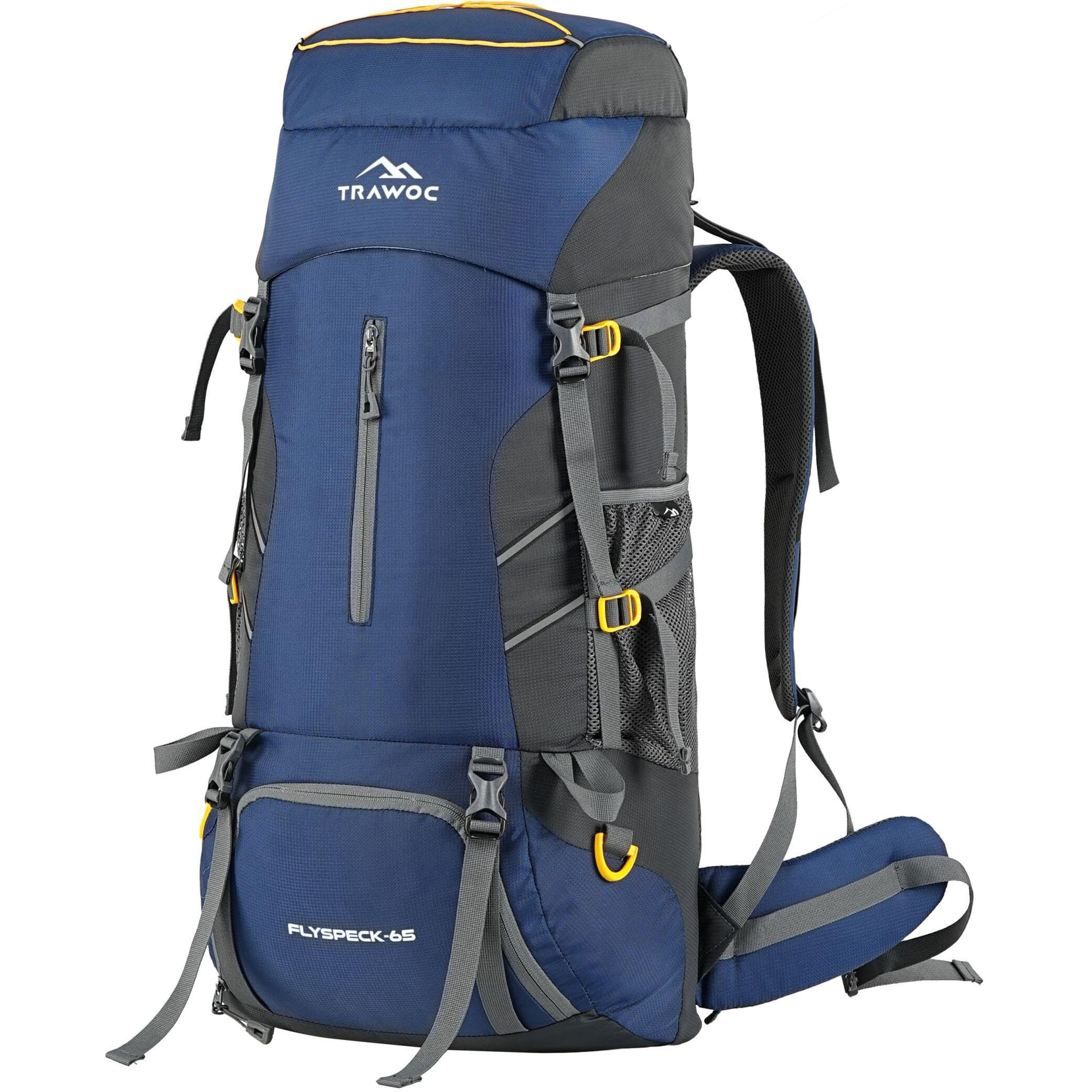 TRAWOC FLYSPECK 65 Liter Hiking Trekking Bag Camping Rucksack Travel Backpack for Men & Women with Shoe Compartment MHK001, 3 Year Warranty, Navy Blue