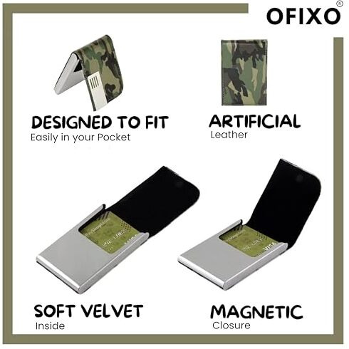 OFIXO Credit Card Holder Protector Stainless Steel Credit Card Wallet Slim Metal Credit Card Case for Women or Men (Military)