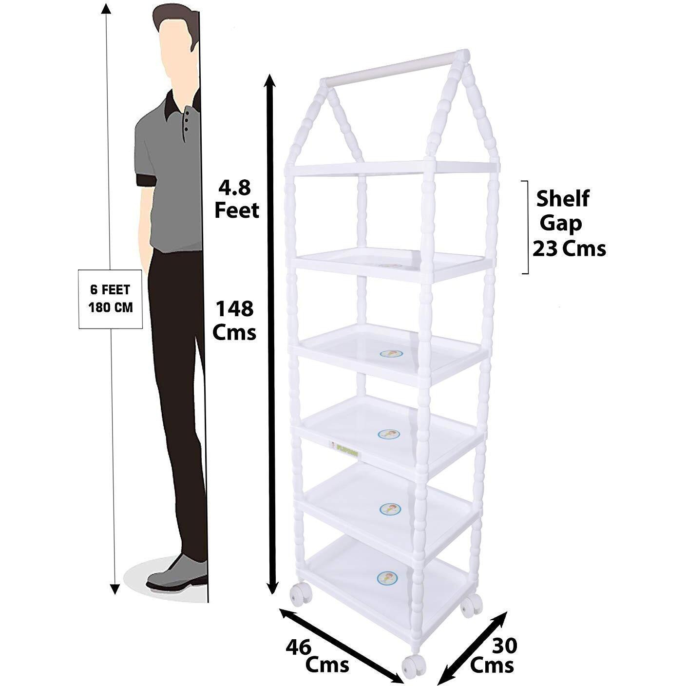 FLIPZON Multipurpose 6 Shelve Baby Wardrobe (Unbreakable Material) - Animal Blue, Pack of 1, Plastic, 149 Cm, 46 Cm