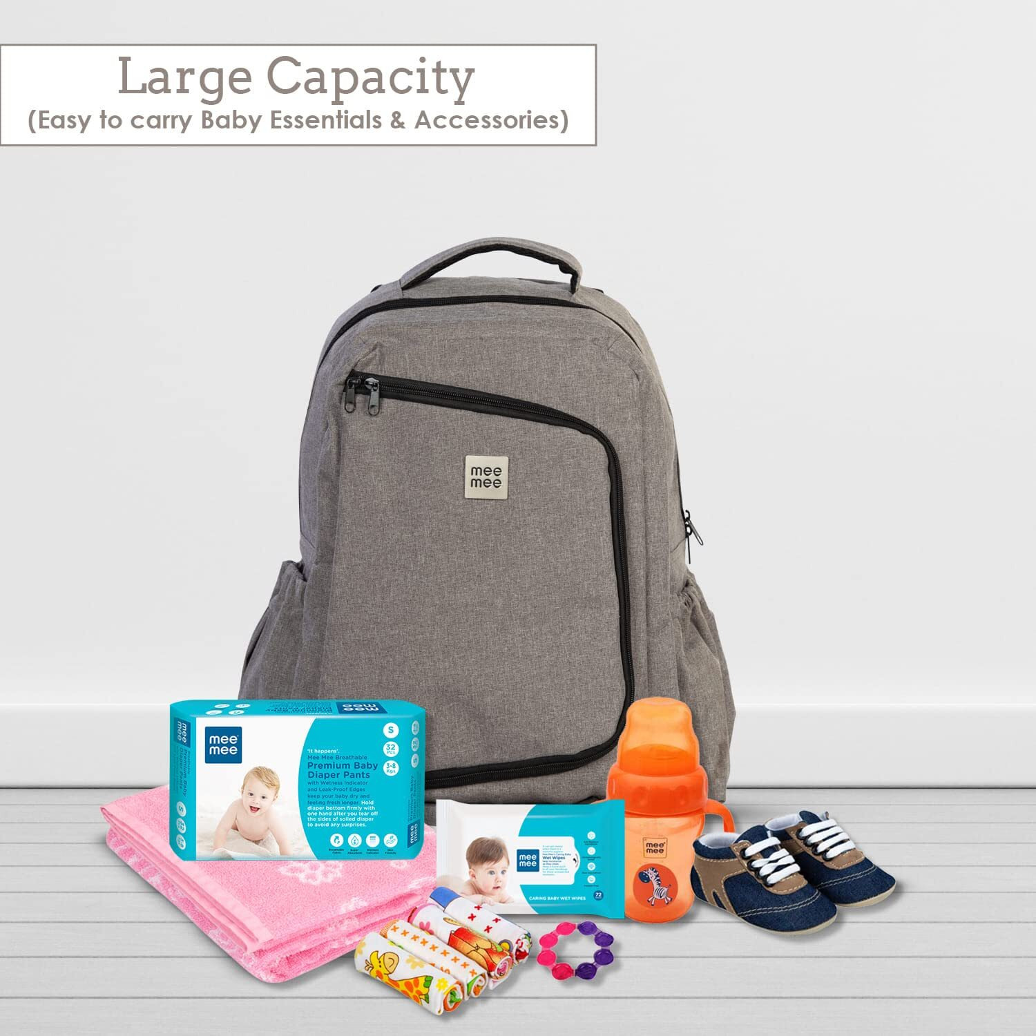 Mee Mee Maternity Diaper Bag | Spacious, Stylish, Functional, Convenient for Moms on the Go | Waterproof and Stain Resistant Travel Essential with Multiple Pockets and Diaper Changing Pad (Grey)