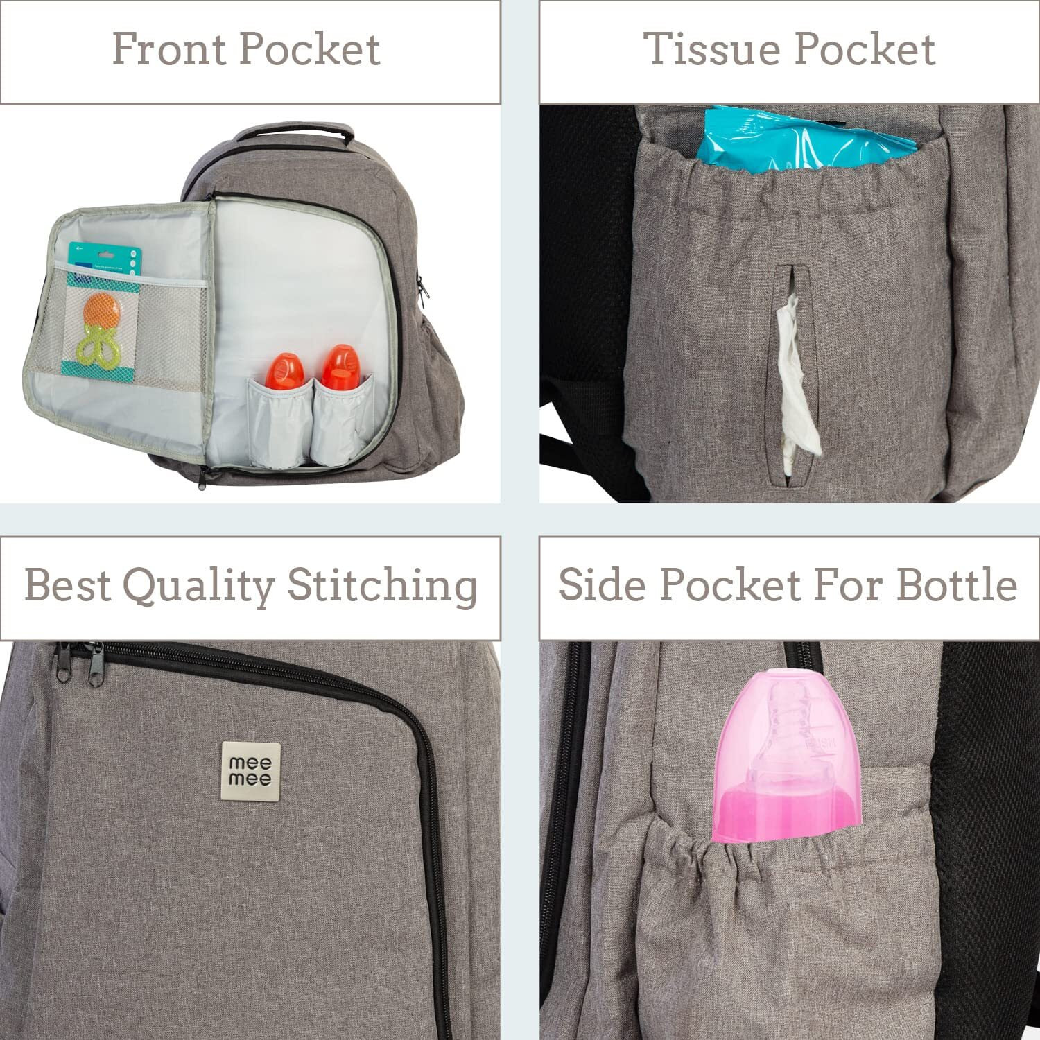 Mee Mee Maternity Diaper Bag | Spacious, Stylish, Functional, Convenient for Moms on the Go | Waterproof and Stain Resistant Travel Essential with Multiple Pockets and Diaper Changing Pad (Grey)