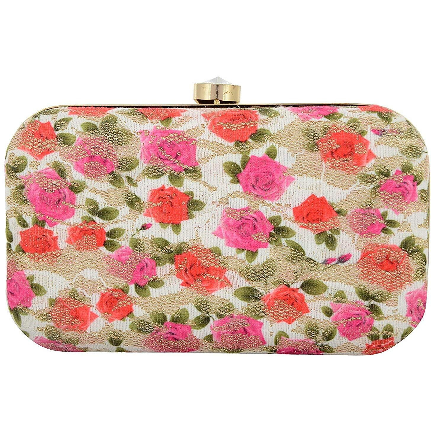 TOOBA Handicraft Hand Embroidered Box Clutch Bag Purse for Bridal, Casual, Wedding Bag for Women & Girls. Gold n Silver Glitter