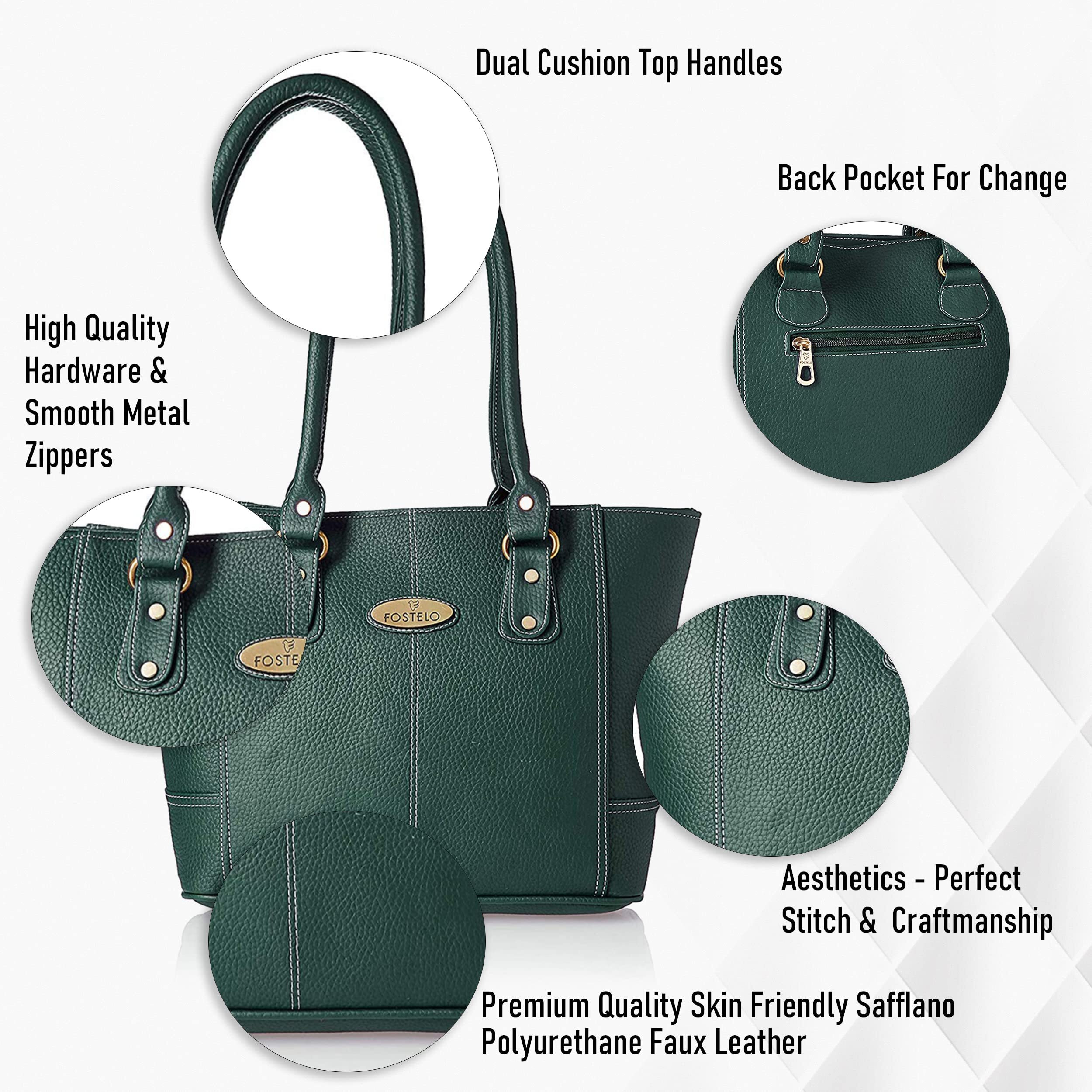 Fostelo Women s Vegan Leather Everly Handbags Shoulder Hobo Bag Ladies Purse (Green) (Large)