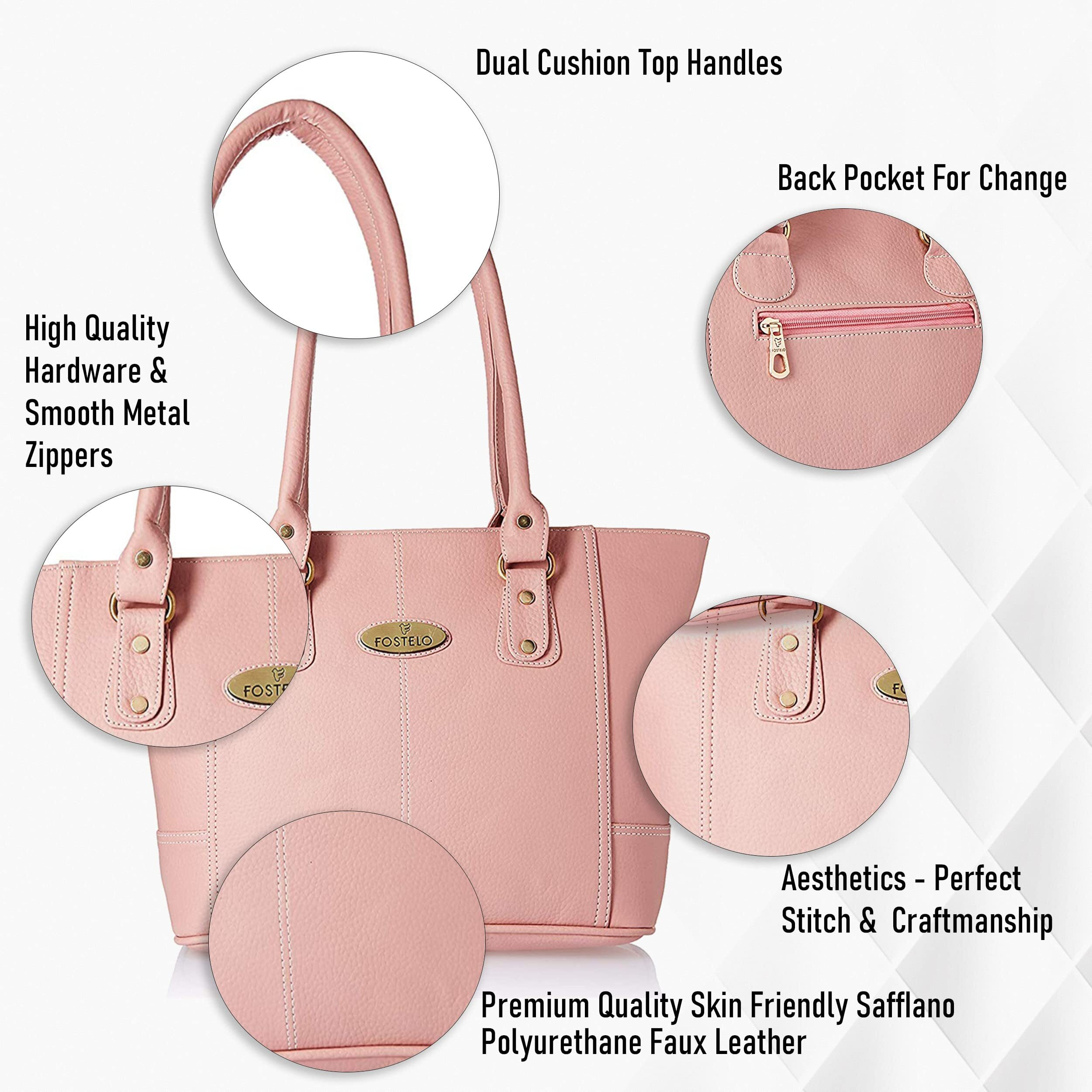 Fostelo Women s Vegan Leather Everly Handbags Shoulder Hobo Bag Ladies Purse (Light Pink) (Large)