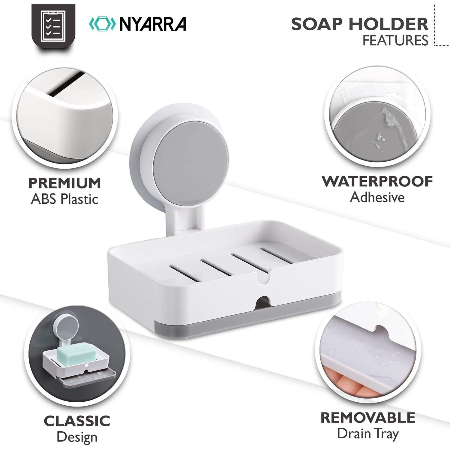 Soap Holder for Bathroom, Non-Drill Wall Mount Magic Sticker Self Adhesive Soap Stand for Bathroom with Removable Drain Tray [NR-1348] acrylonitrile butadiene styrene abs