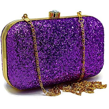 TOOBA Handicraft Hand Embroidered Box Clutch Bag Purse for Bridal, Casual, Wedding Bag for Women & Girls. Purple