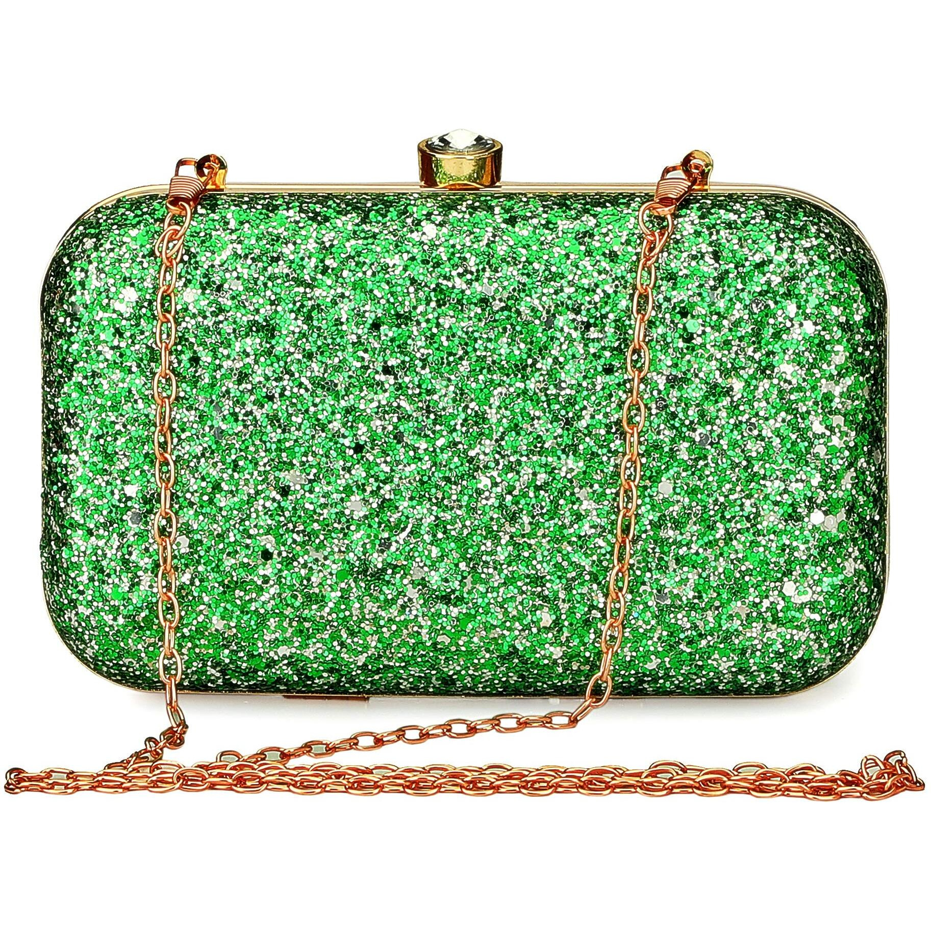 TOOBA Handcrafted Beautiful Bling Box Clutch Bag for Women & Girls Green