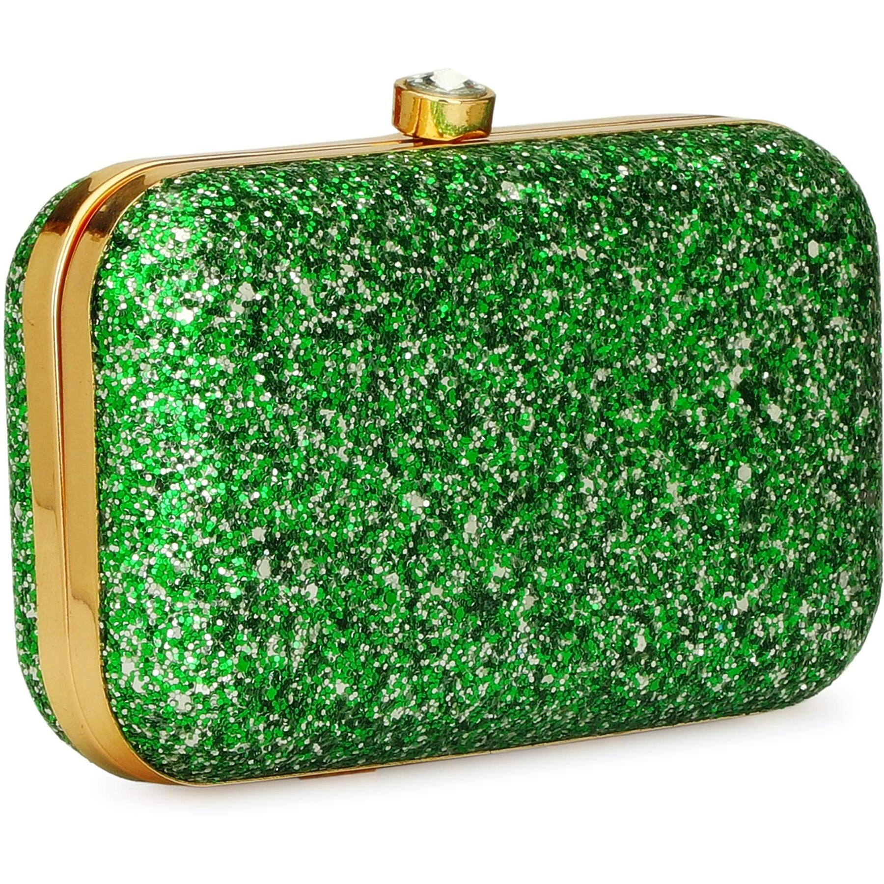 TOOBA Handcrafted Beautiful Bling Box Clutch Bag for Women & Girls Green