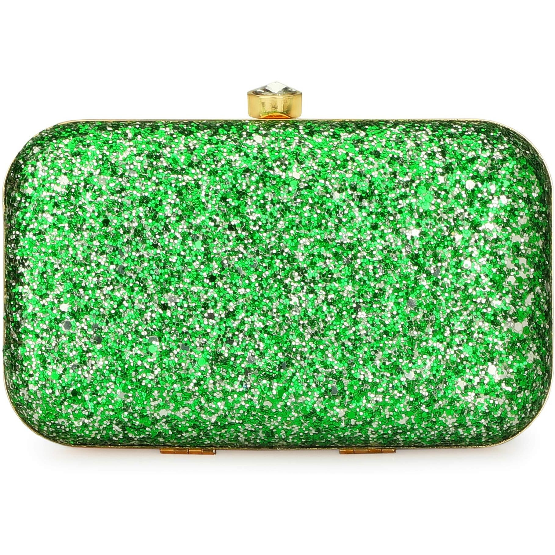 TOOBA Handcrafted Beautiful Bling Box Clutch Bag for Women & Girls Green