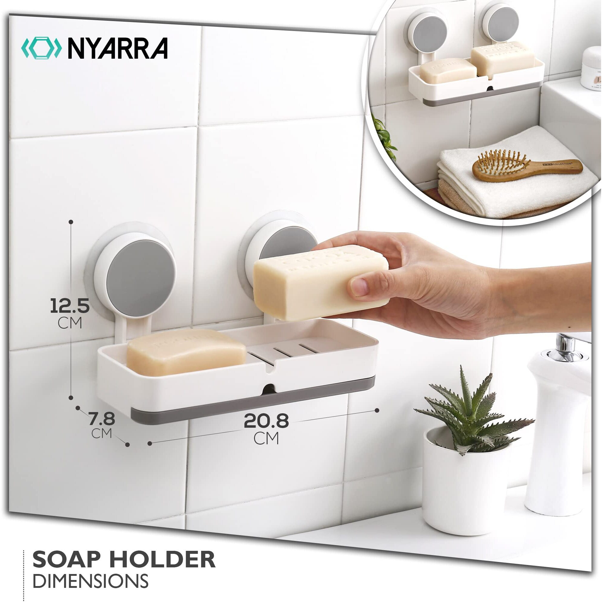 Nyarra acrylonitrile_butadiene_styrene_abs Soap Holder For Bathroom, Non-Drill Wall Mount Magic Sticker Self Adhesive Soap Stand For Bathroom With Removable Drain Tray [Nr-1335]
