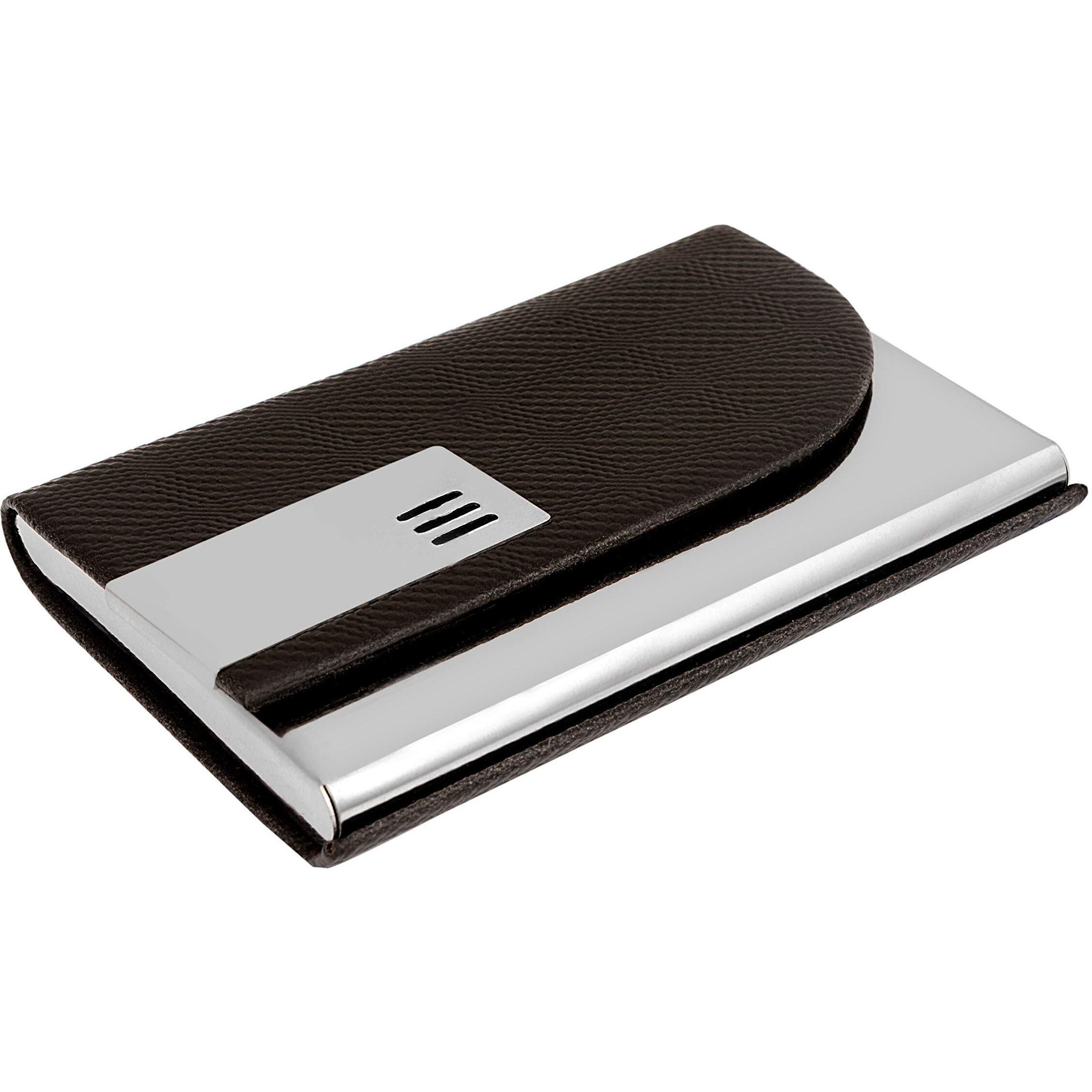 OFIXO Stainless Steel Business Card Case Leather Men Luxury Brand ID Credit Card Visiting Cards Holder Wallet(Silver)