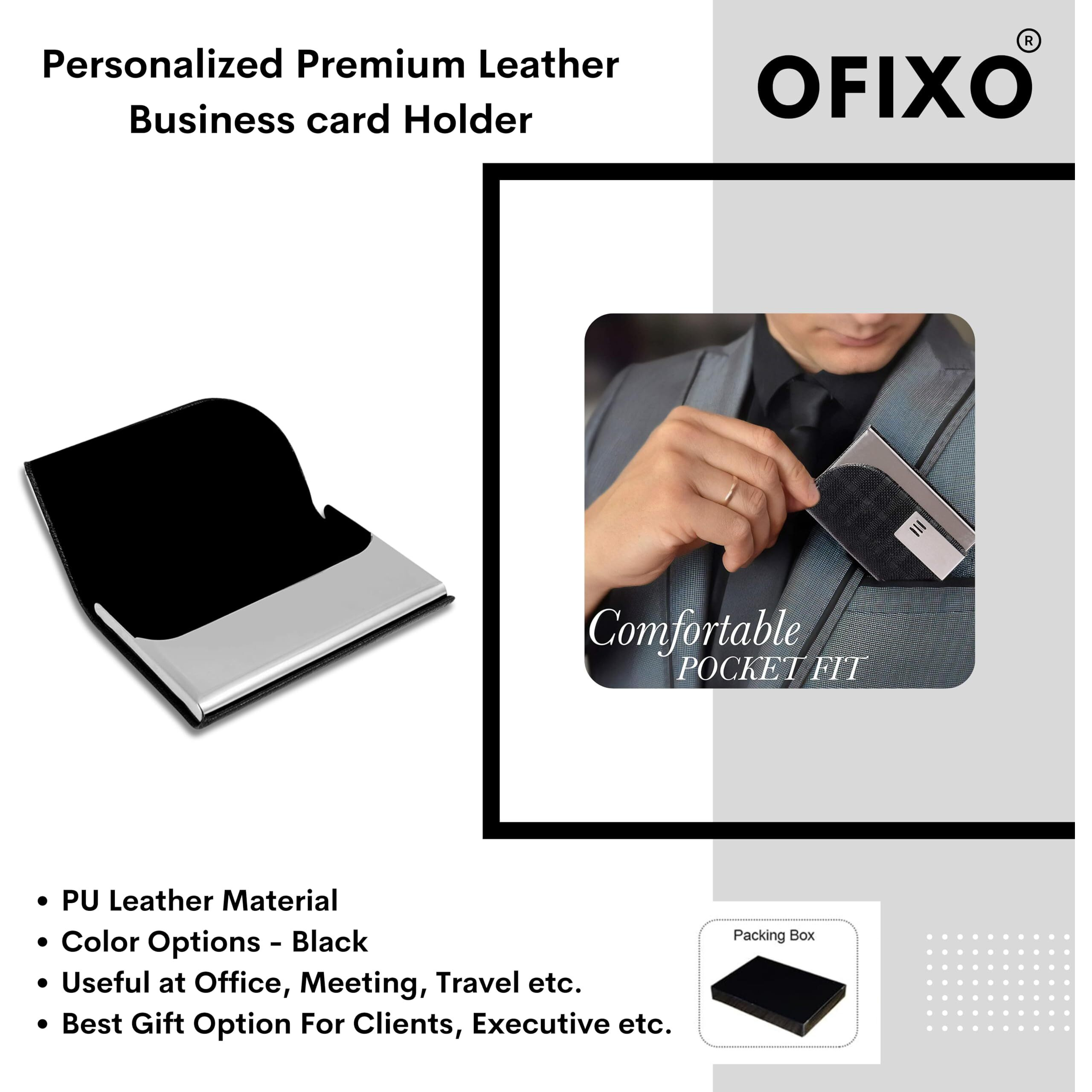 OFIXO Stainless Steel Business Card Case Leather Men Luxury Brand ID Credit Card Visiting Cards Holder Wallet(Silver)