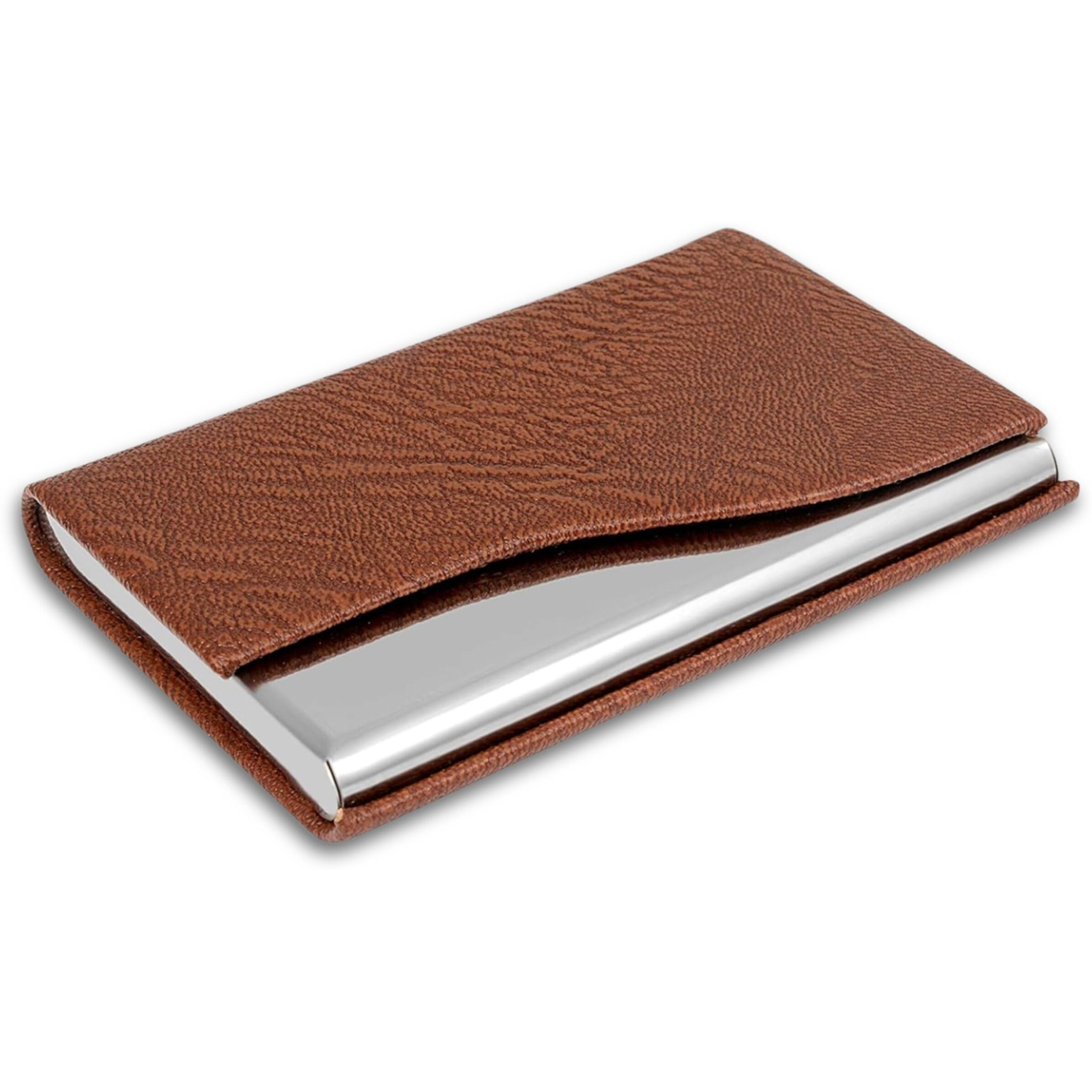 OFIXO eather Business Card Holder Card Name ID Credit Card Wallet Stainless Steel Card Case for Men Women (OFX-1189)