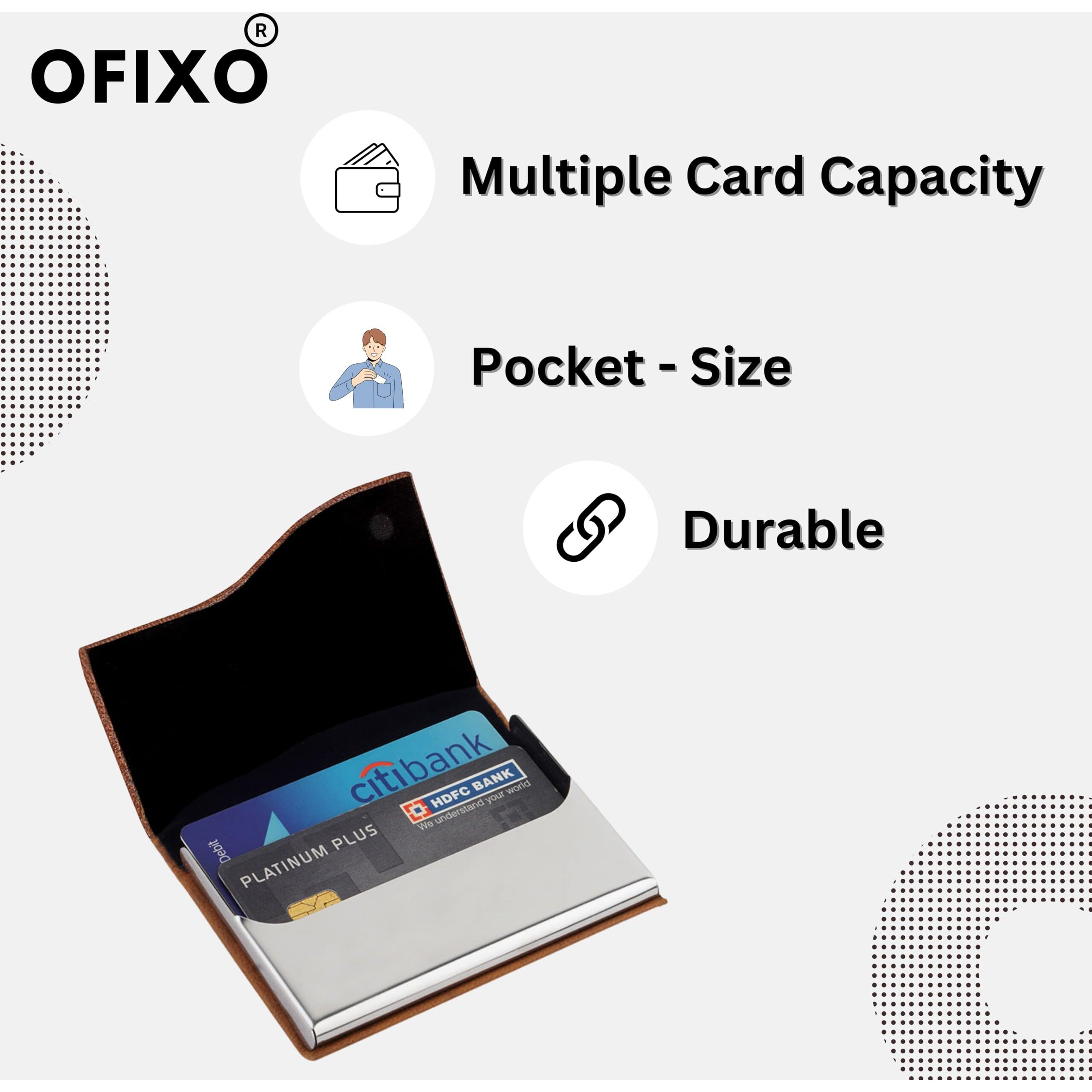 OFIXO eather Business Card Holder Card Name ID Credit Card Wallet Stainless Steel Card Case for Men Women (OFX-1189)