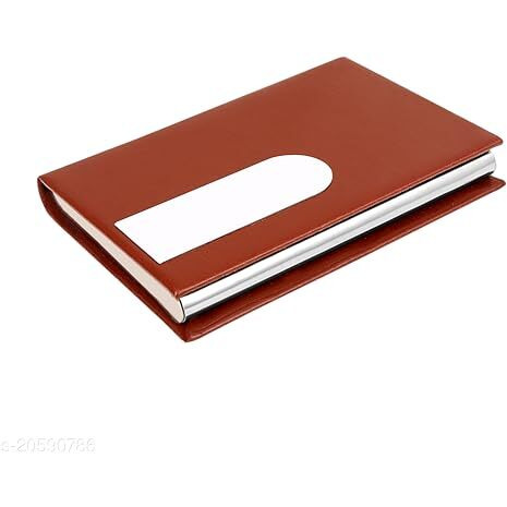 OFIXO 10 Slot Metal Leatherite Business Card/Visiting Card/Credit Card Holder Wallet with Magnetic Closure (Brown&Silver) (OFX-1185)