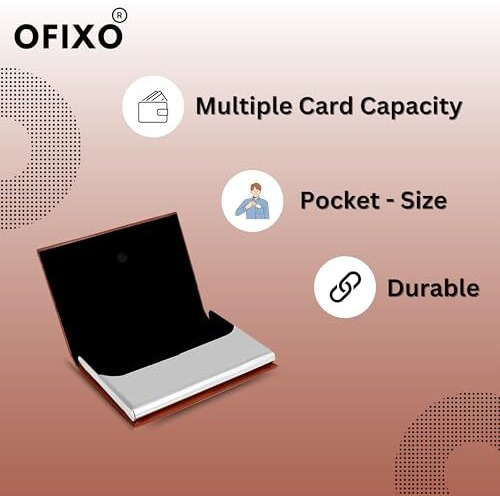 OFIXO 10 Slot Metal Leatherite Business Card/Visiting Card/Credit Card Holder Wallet with Magnetic Closure (Brown&Silver) (OFX-1185)
