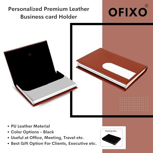 OFIXO 10 Slot Metal Leatherite Business Card/Visiting Card/Credit Card Holder Wallet with Magnetic Closure (Brown&Silver) (OFX-1185)