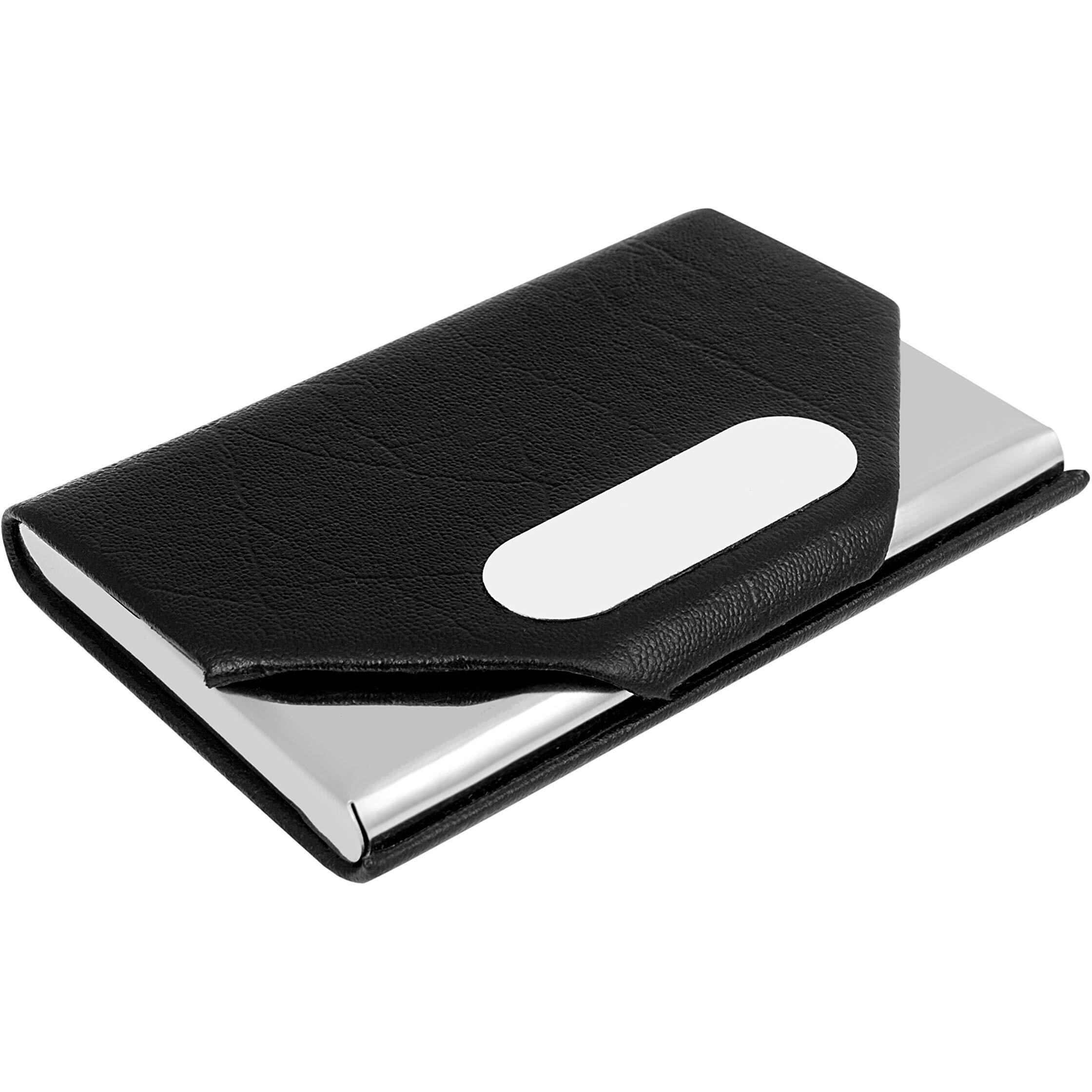OFIXO 10 Slot Metal Leatherite Business Card/Visiting Card/Credit Card Holder Wallet with Magnetic Closure (Black&Silver)(OFX-1186)