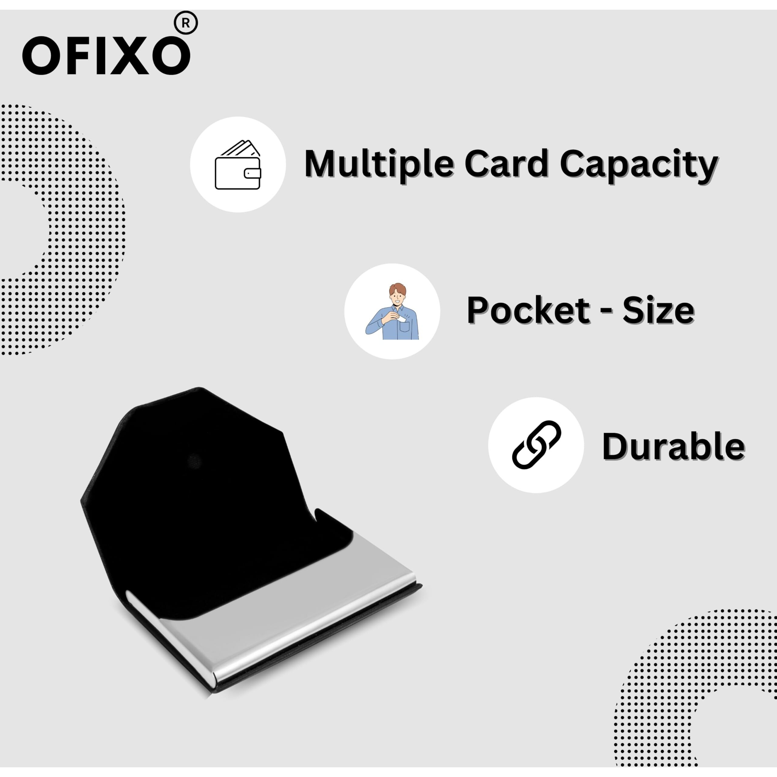 OFIXO 10 Slot Metal Leatherite Business Card/Visiting Card/Credit Card Holder Wallet with Magnetic Closure (Black&Silver)(OFX-1186)